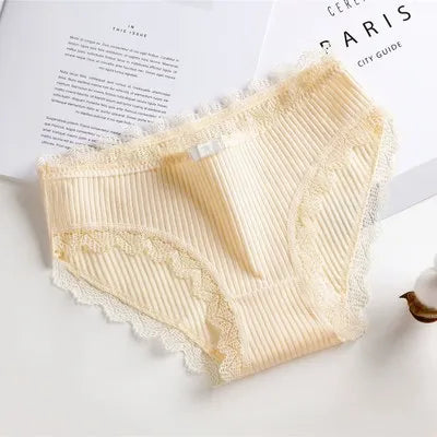 Free Shipping For Lace Bow Lingerie - Low Waist Solid Color Cotton Panties (M-XL)