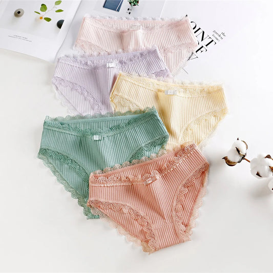 Free Shipping For Lace Bow Lingerie - Low Waist Solid Color Cotton Panties (M-XL)