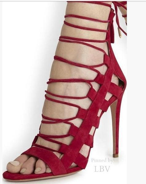 Clearance Sexy Lace Up Cut Out PU High Heel Sandals