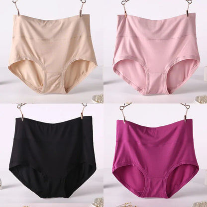 Free Shipping For High Waist Plus Size Bamboo Fiber Briefs 4Pcs (XXL-7XL)