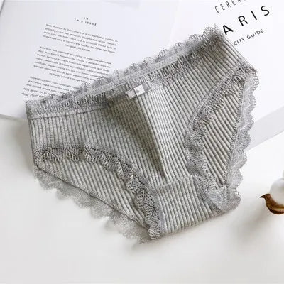 Free Shipping For Lace Bow Lingerie - Low Waist Solid Color Cotton Panties (M-XL)