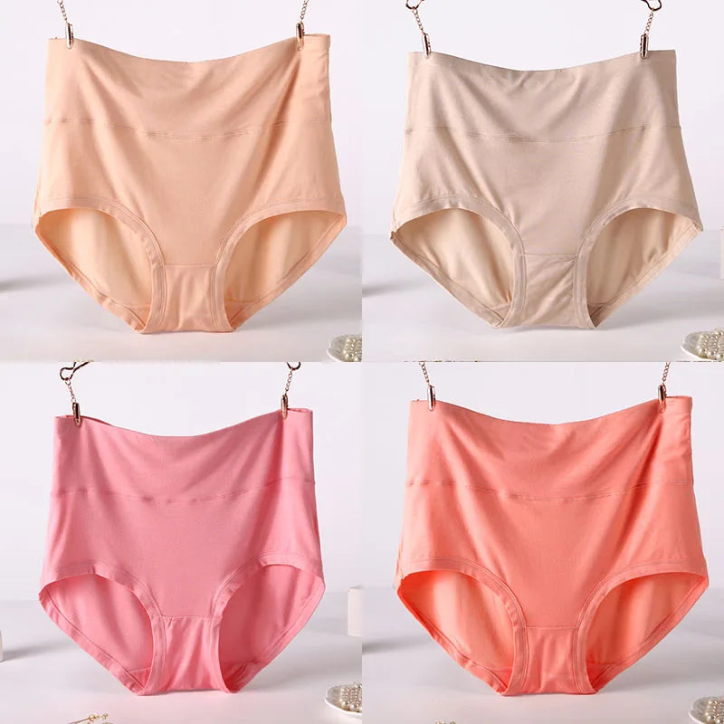 Free Shipping For High Waist Plus Size Bamboo Fiber Briefs 4Pcs (XXL-7XL)