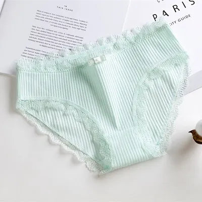 Free Shipping For Lace Bow Lingerie - Low Waist Solid Color Cotton Panties (M-XL)