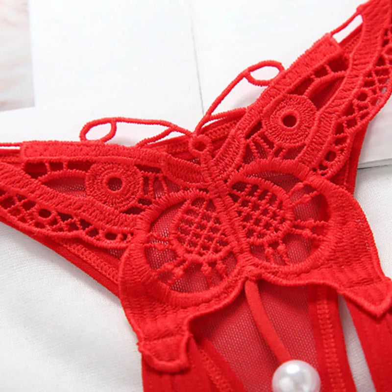 Free shipping for Butterfly with Pearls Tangas Women Sexy G String Sexy Underwear Thongs Ladies Lace Lingerie Sexy Transparent Panties Homewear Underwear Lingerie