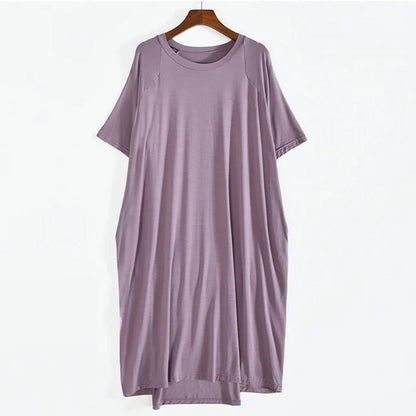 Free shipping for Plus Size 8XL 150kg Women Summer Modal Long Dress O Neck Short Sleeve Soft Comfortable Dresses Ladies Casual Large Home Dress