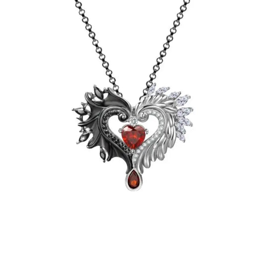 Free Shipping For 'Half Breeds' Black and White Wings Heart Necklace