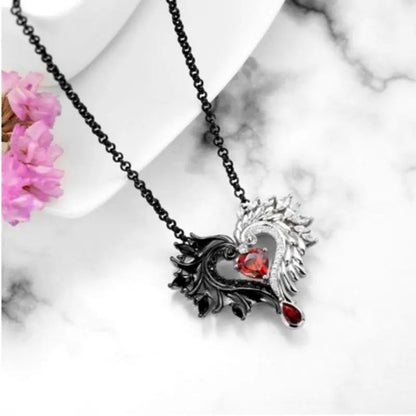 Free Shipping For 'Half Breeds' Black and White Wings Heart Necklace