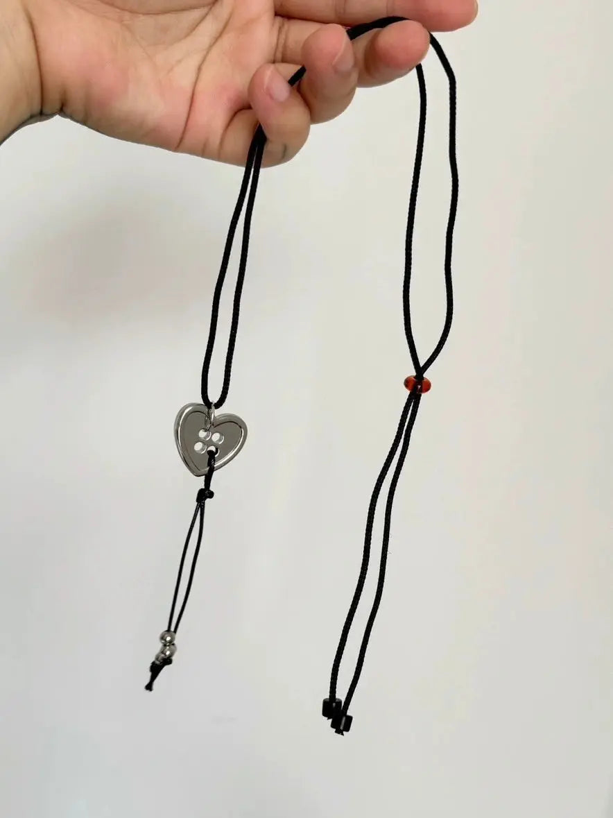 Free Shipping For 'Have My Heart' Dark Rope Heart Button Necklace