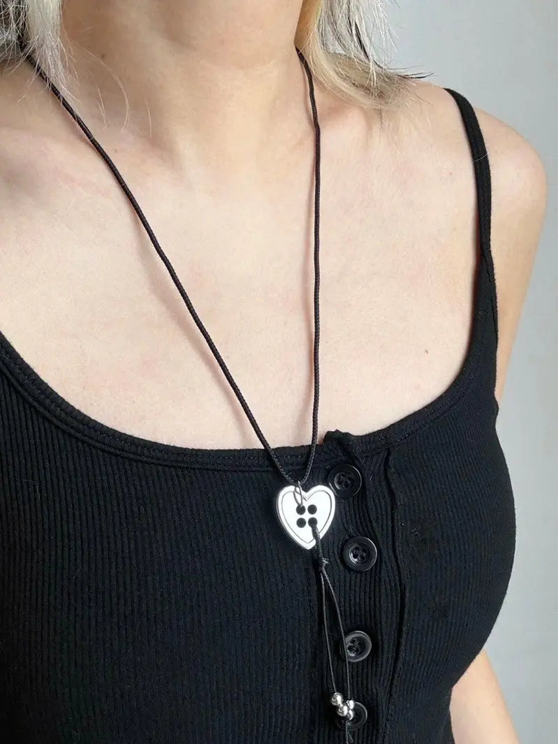 Free Shipping For 'Have My Heart' Dark Rope Heart Button Necklace