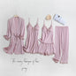 2024 New Gray 5PC Faux Silk Pajama Sets Lady Bathrobe Bow Lace Trim Sweet Night Dress Spring Autumn Sleepwear Sexy V-Neck Pyjama