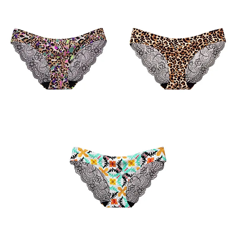 Leopard Print Panties Set - 3-Piece Elegant Lace Underwear (M-XXL)