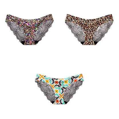 Leopard Print Panties Set - 3-Piece Elegant Lace Underwear (M-XXL)