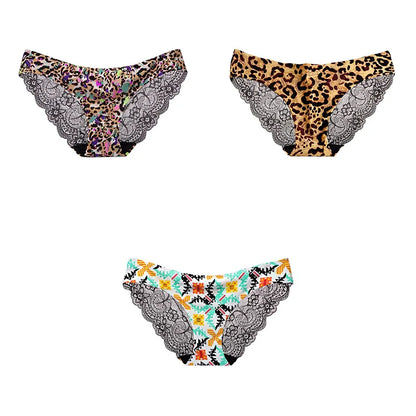 Free Shipping For Leopard Print Panties Set - 3-Piece Elegant Lace Underwear (M-XXL)