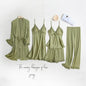 2024 New Gray 5PC Faux Silk Pajama Sets Lady Bathrobe Bow Lace Trim Sweet Night Dress Spring Autumn Sleepwear Sexy V-Neck Pyjama