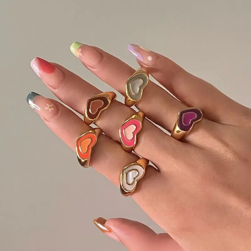 Free Shipping For 'Heart Stamp' Y2K Heart Shape Rings