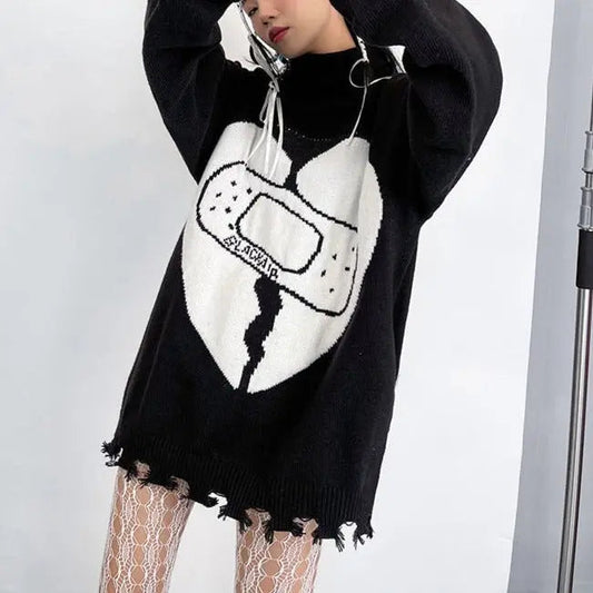 Free Shipping For'Heartbreak Hotel' Oversized Dark Ripped Sweater