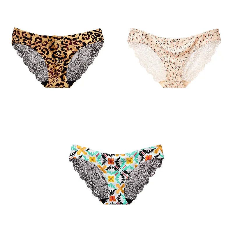 Leopard Print Panties Set - 3-Piece Elegant Lace Underwear (M-XXL)