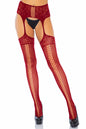 Free Shipping For High Waisted Faux Lace Up Dual Net Backseam Stockings With Lace Top &  Attached Garter Belt