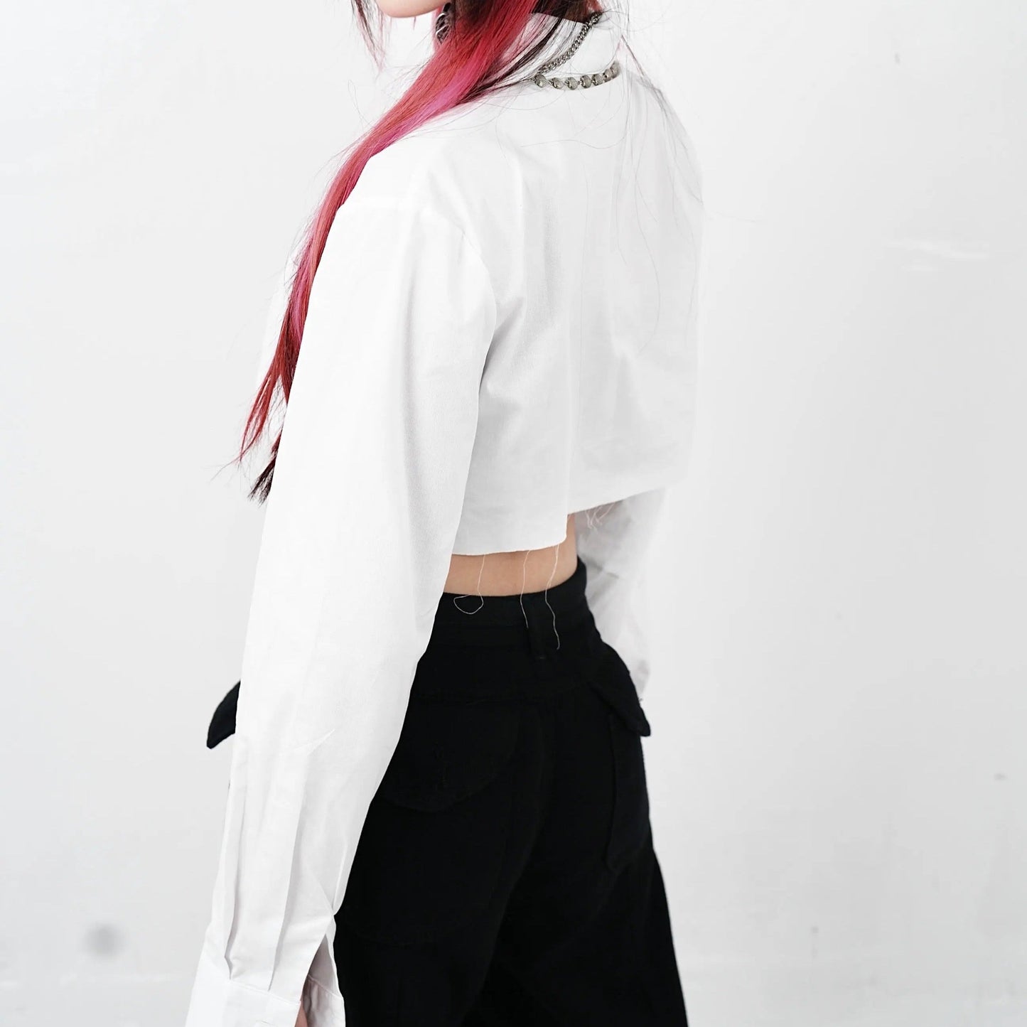 Free Shipping For 'Holyland' Dark Long Sleeves Irregular Crop Shirt