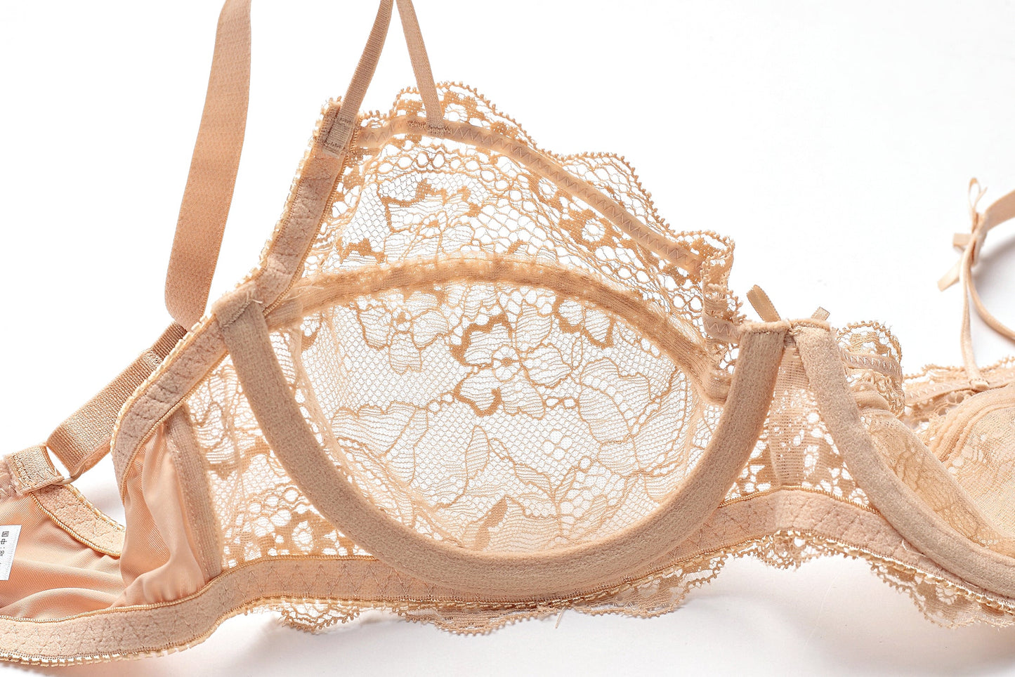 Free Shipping For Apricot Mesh Lace Trim Underwire Bra Lingerie