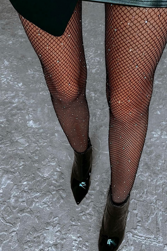 Free Shipping For Black Rhinestone Fishnet Tights