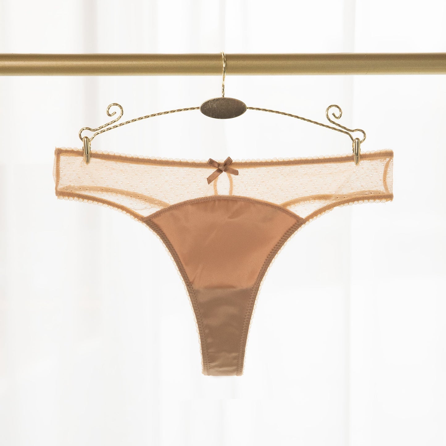 Free Shipping For Nude Mesh & Satin Elastic Thong