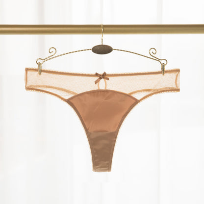 Free Shipping For Nude Mesh & Satin Elastic Thong