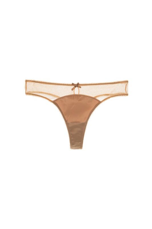 Free Shipping For Nude Mesh & Satin Elastic Thong