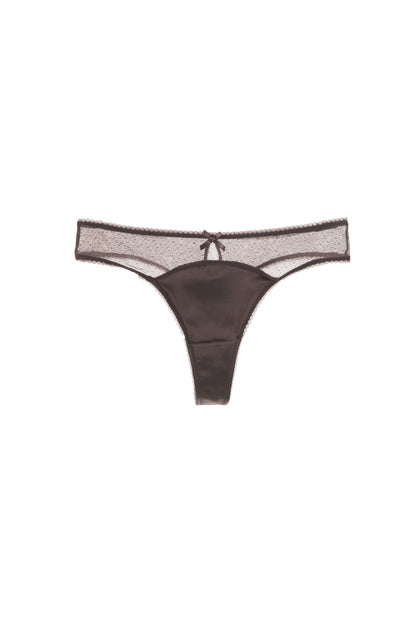 Free Shipping For Coffee Mesh & Satin Elastic Thong