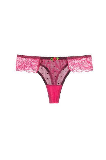 Free Shipping For Rose Red Mesh With Flower Front Lace Thong