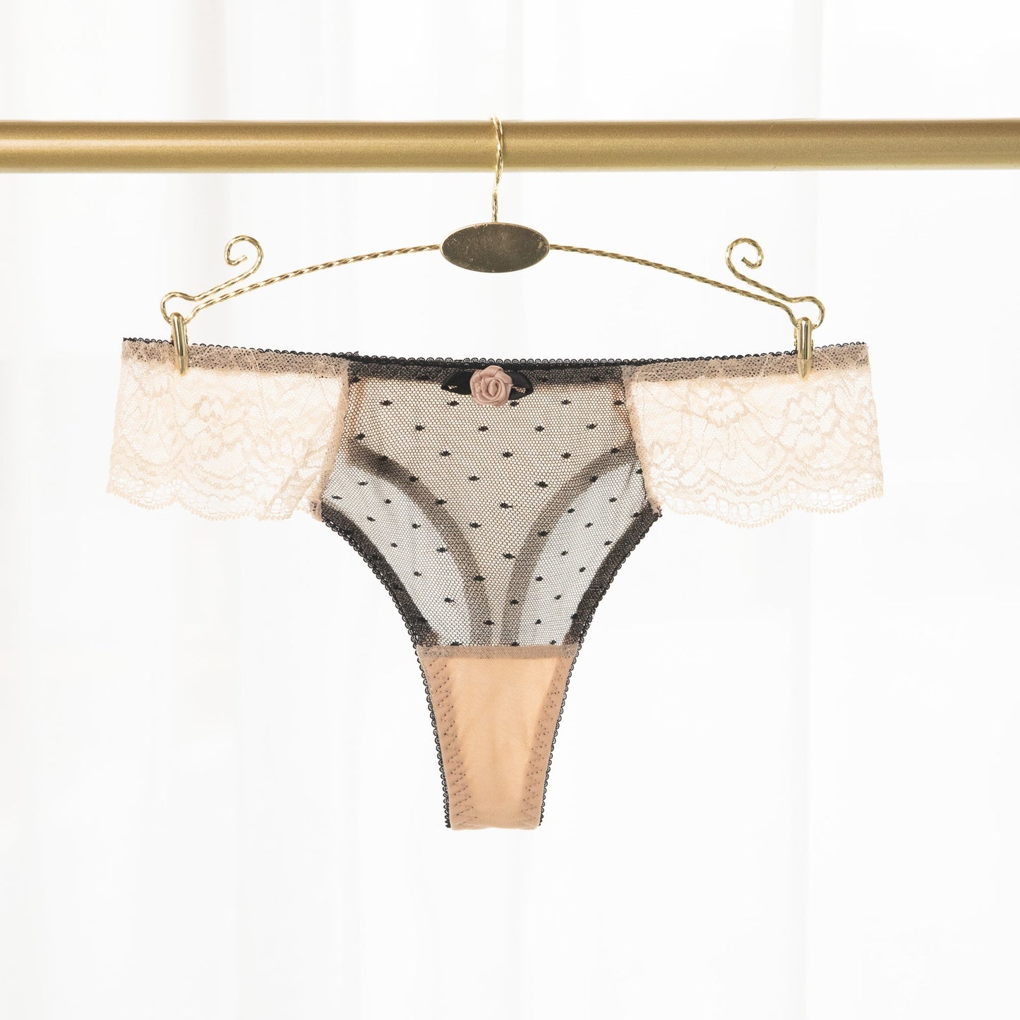 Free Shipping For Nude Mesh With Flower Front Lace Thong