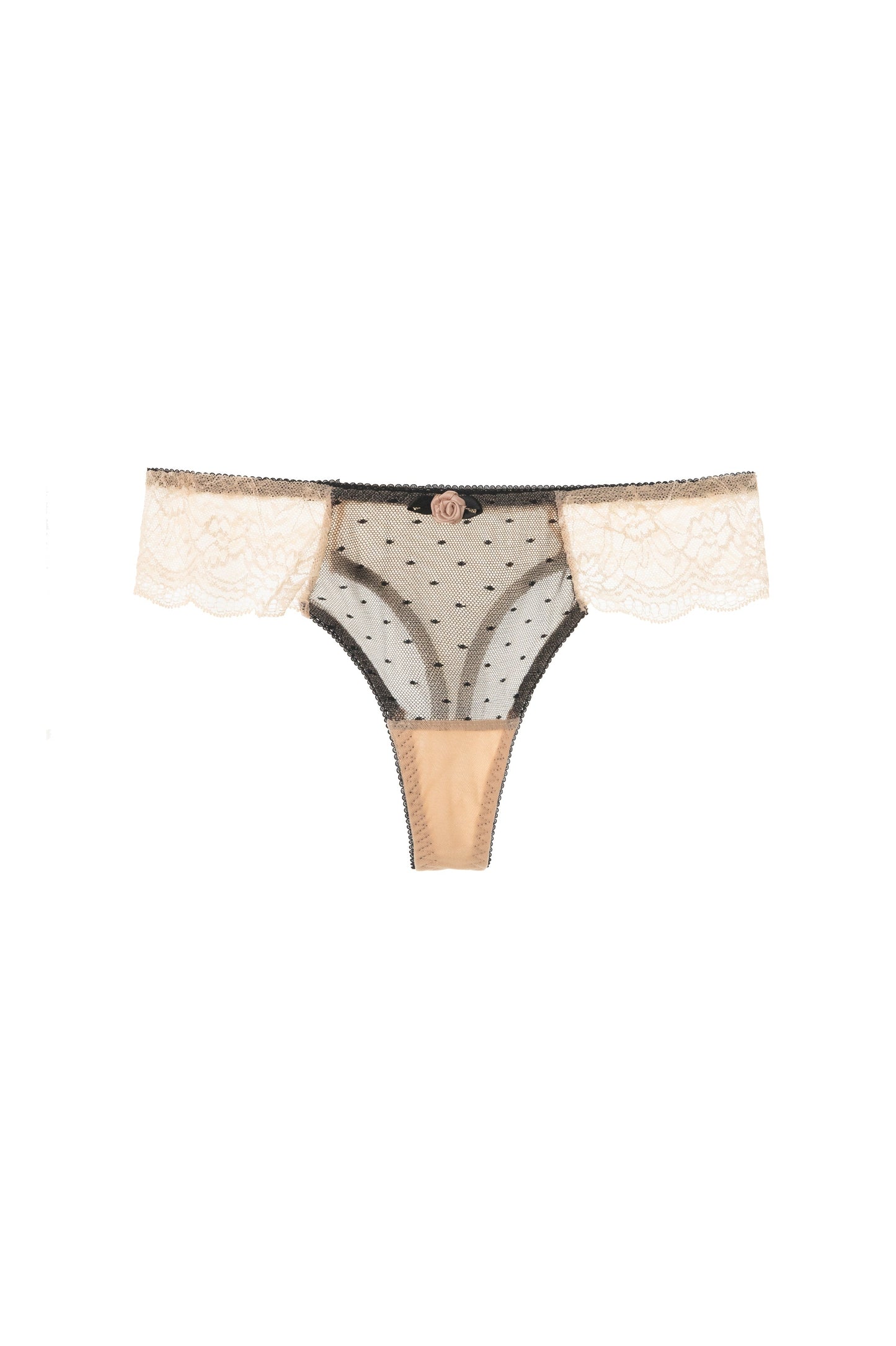 Free Shipping For Nude Mesh With Flower Front Lace Thong