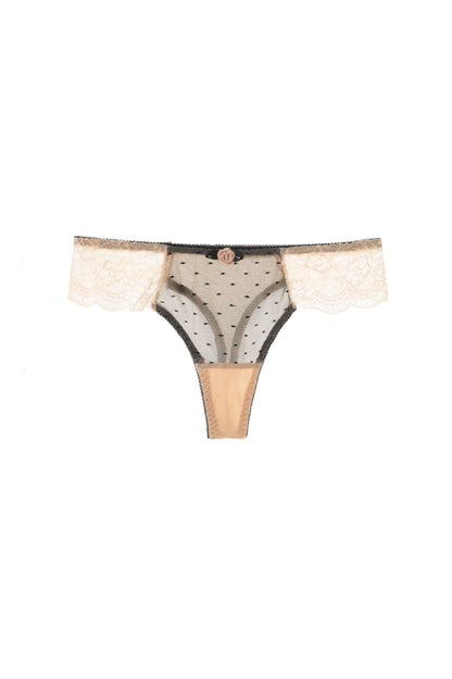 Free Shipping For Nude Mesh With Flower Front Lace Thong