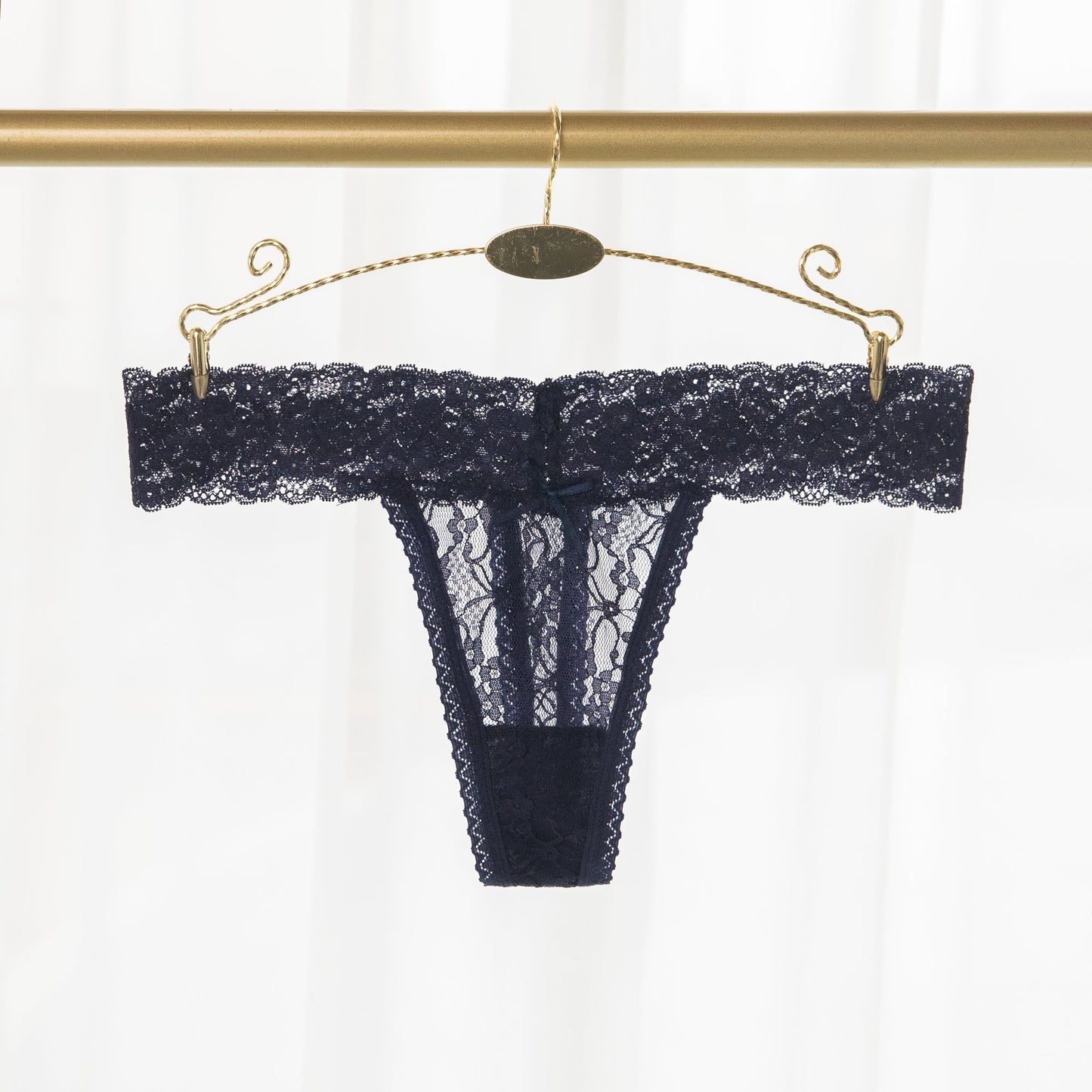 Free Shipping For Navy Soft Lace Wide Waist Thong