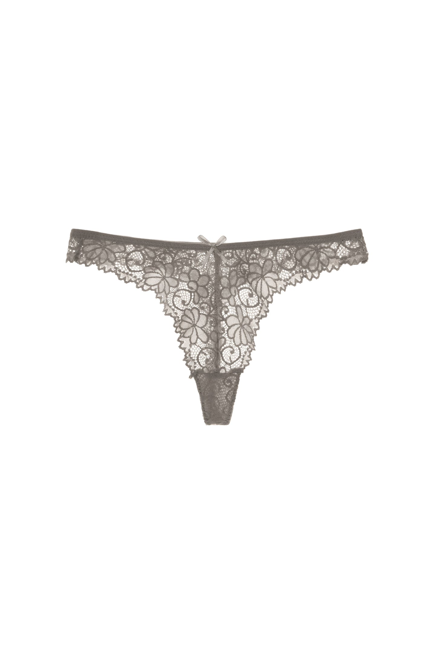 Free Shipping For Gray Floral Lace With Tie Front Thong