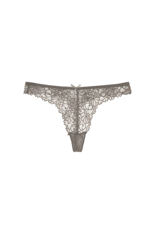 Free Shipping For Gray Floral Lace With Tie Front Thong