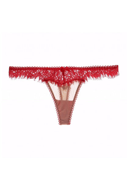 Red Guipure Lace Corset Panty Lingerie Thong