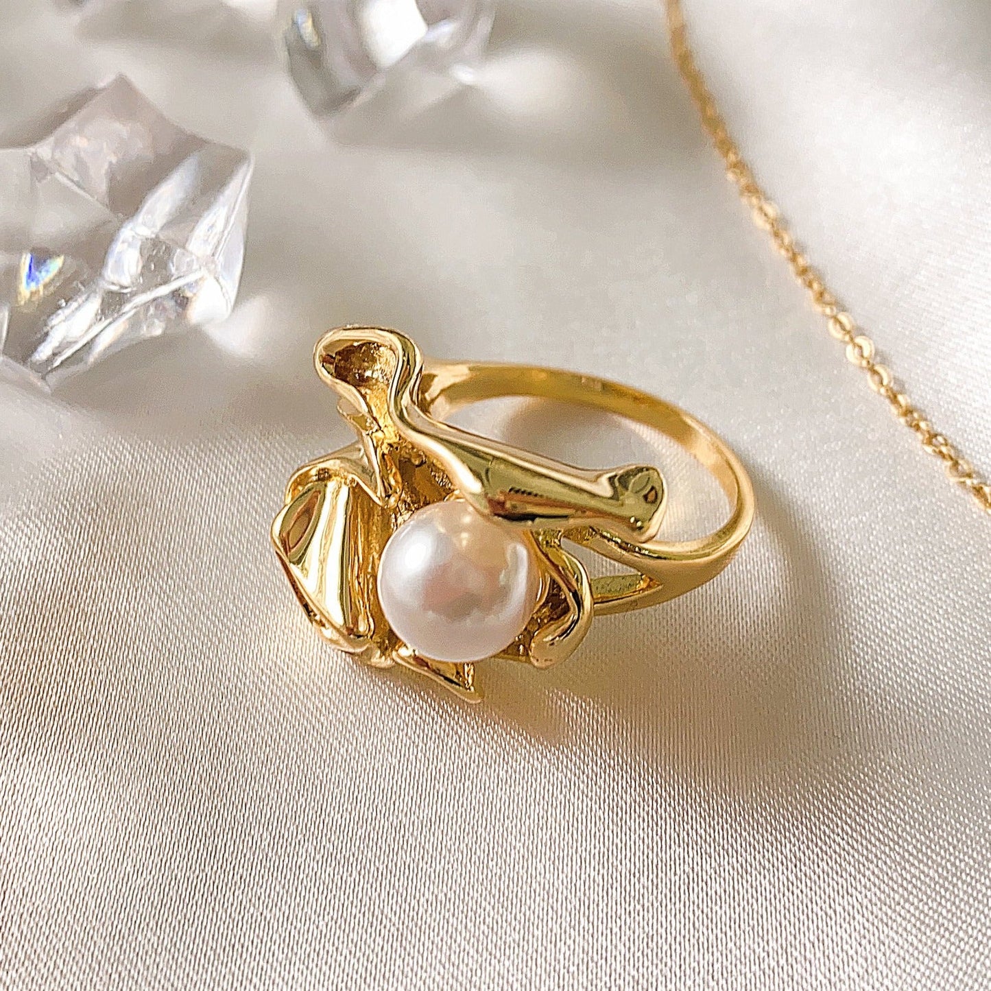 Free Shipping For Golden Plated Bohemian with Pearl Ring