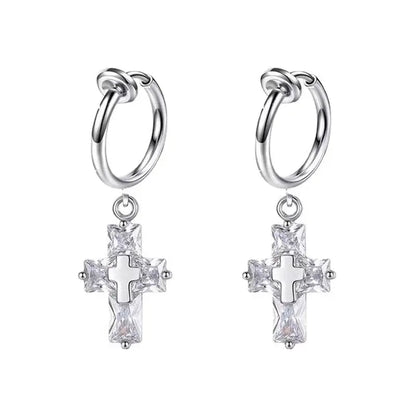 Free Shipping For 'Ice Cubes' Unisex Zircon Cross Earrings Set