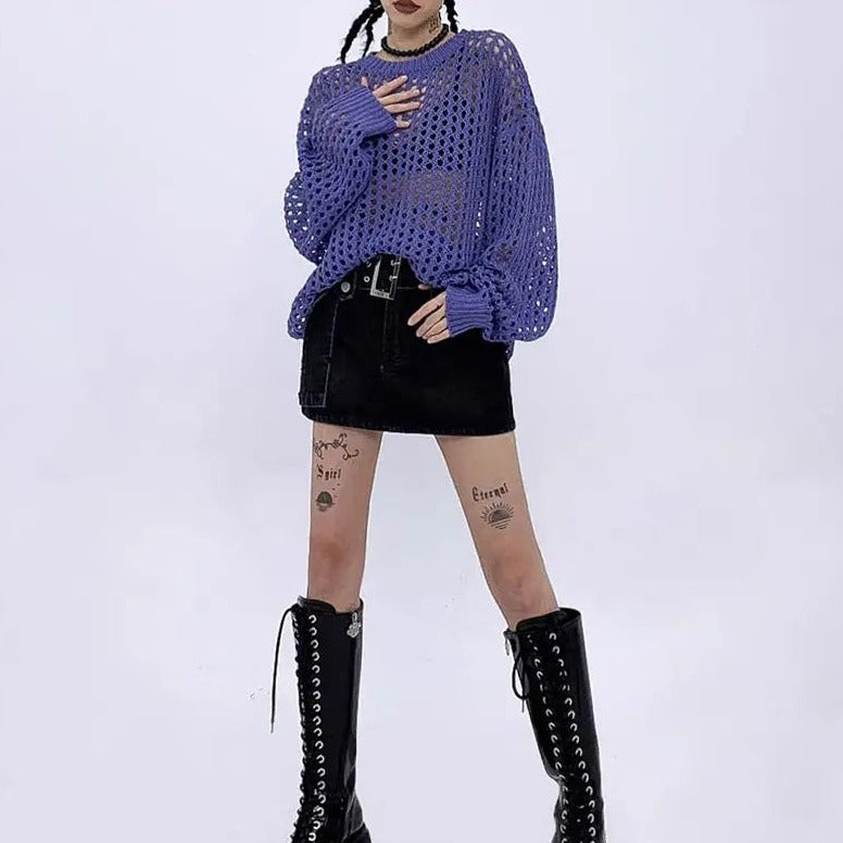 Free Shipping For 'Indigo' Multi-Color Hollow Out Sweater