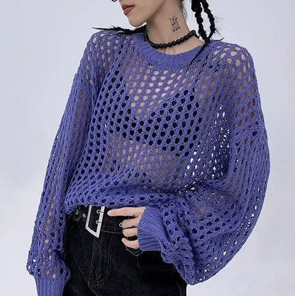 Free Shipping For 'Indigo' Multi-Color Hollow Out Sweater