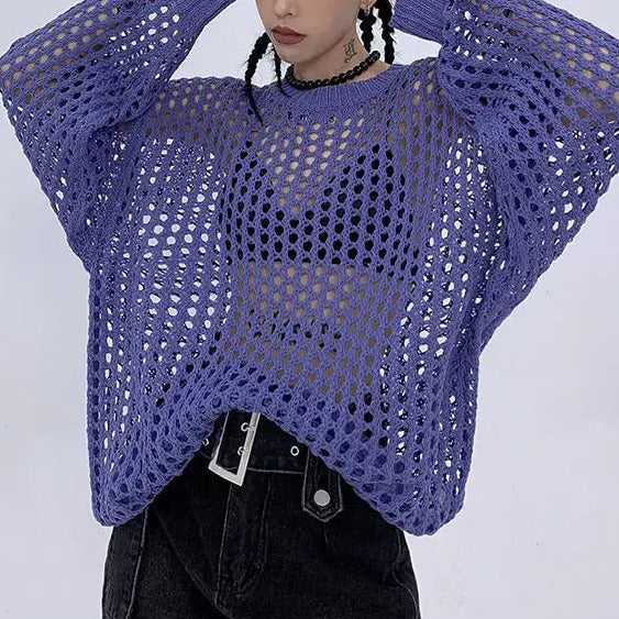 Free Shipping For 'Indigo' Multi-Color Hollow Out Sweater