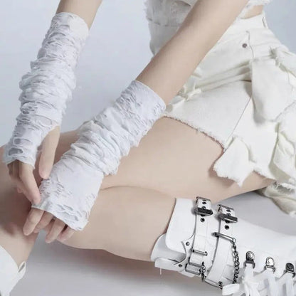 Free Shipping For 'Innocence' White Ripped Grunge Gloves