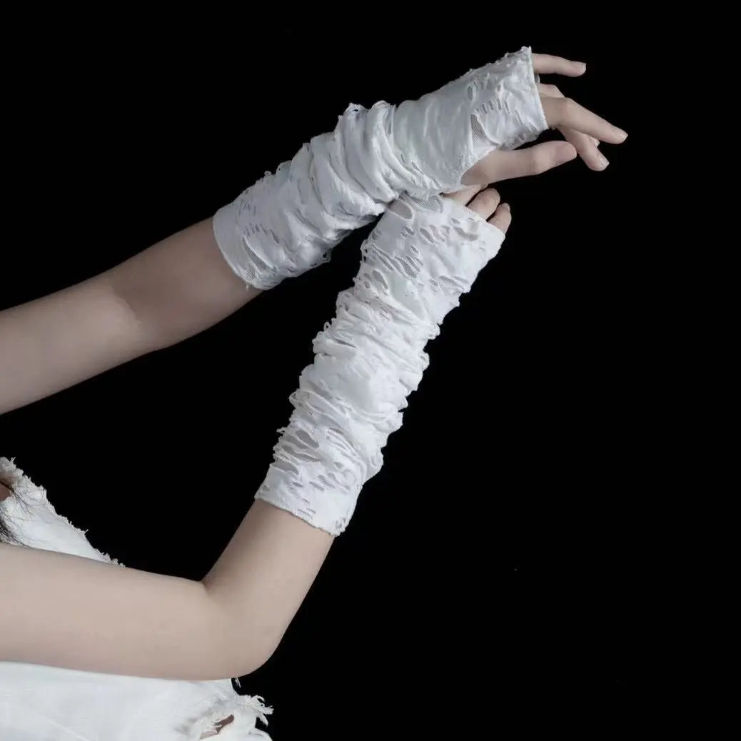 Free Shipping For 'Innocence' White Ripped Grunge Gloves