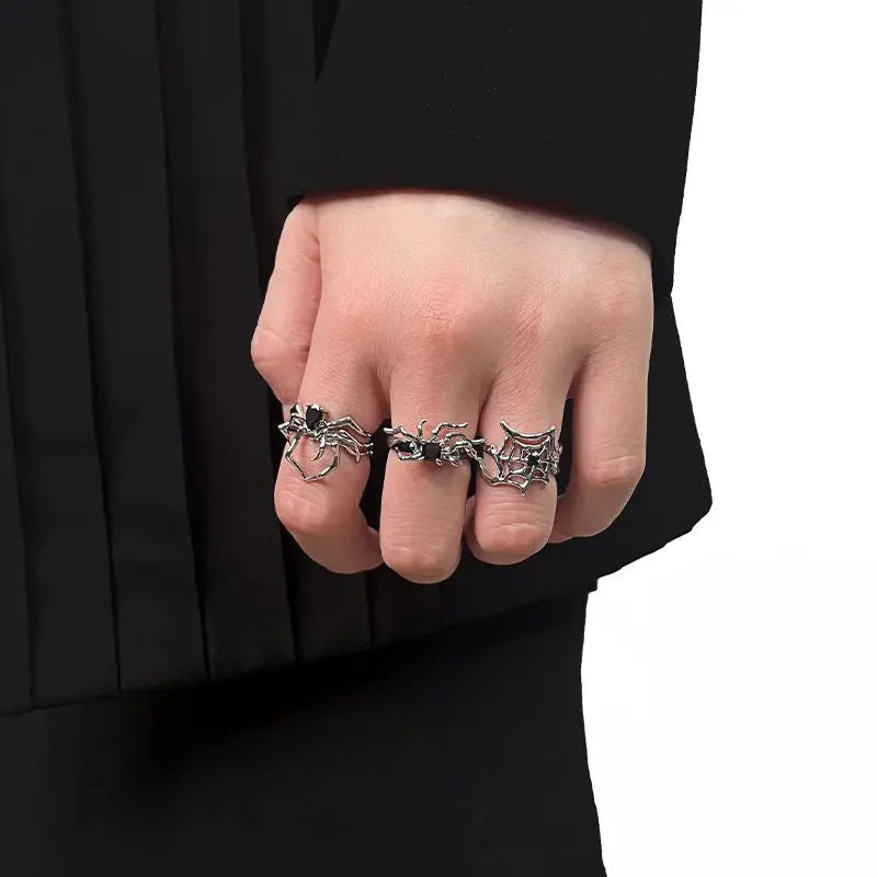 Free Shipping For 'Instinctions' Adjustable Silver Spider Rings Set