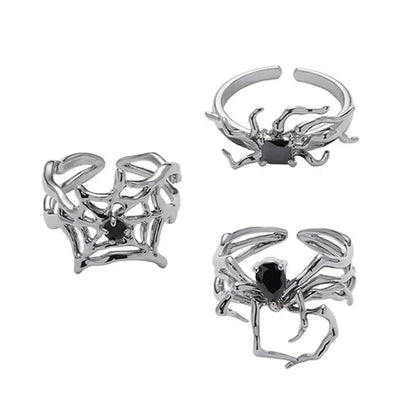 Free Shipping For 'Instinctions' Adjustable Silver Spider Rings Set