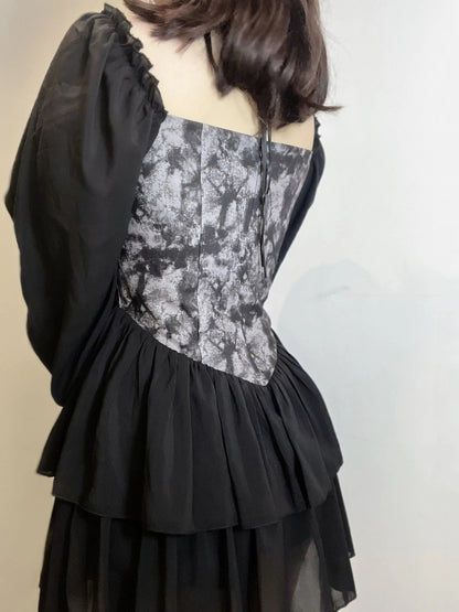 Free Shipping For 'Into the Black' Goth Chiffon Tie Dye Corset Dress