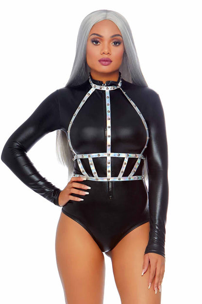 Free Shipping For Iridescent Studded Vinyl Body Harness