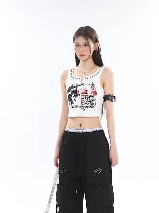 Free Shipping For 'It hurts' Punk Beads Tank Crop Top