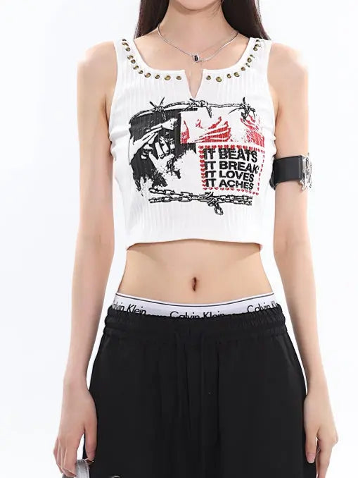 Free Shipping For 'It hurts' Punk Beads Tank Crop Top